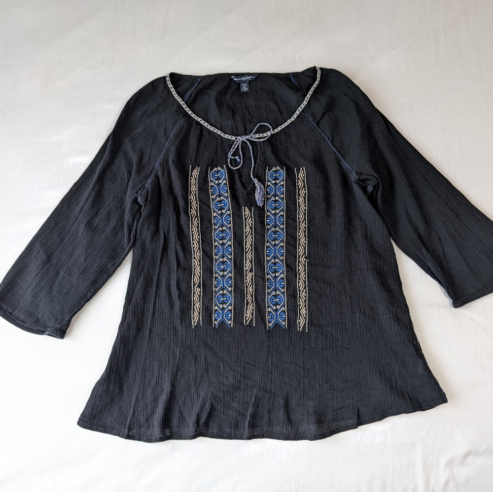 American Eagle Outfitters Black Semi Sheer Boho Top Size XL